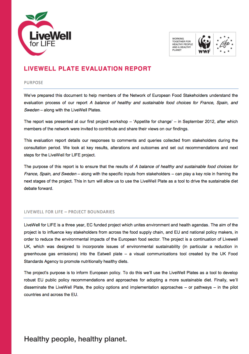 LiveWell Plate evaluation report (2013)